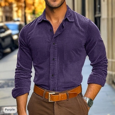Joshua – Men's Leisure Corduroy Shirt with Polo Collar