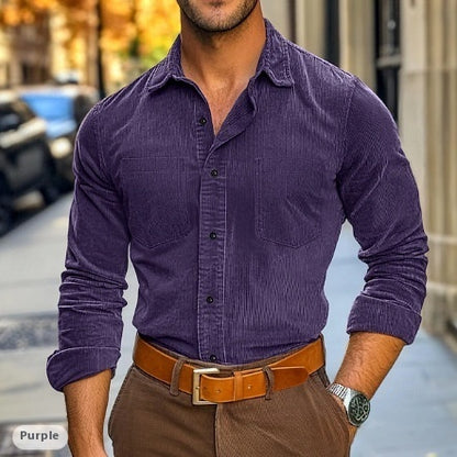 Joshua – Men's Leisure Corduroy Shirt with Polo Collar