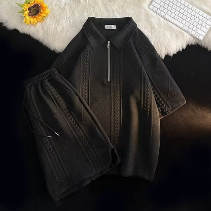 Duncan – Casual Waffle Polo T-Shirt and Shorts Set