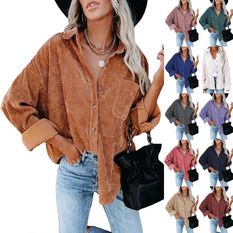 Phoebe – Women's Corduroy Casual Coat with Polo Collar
