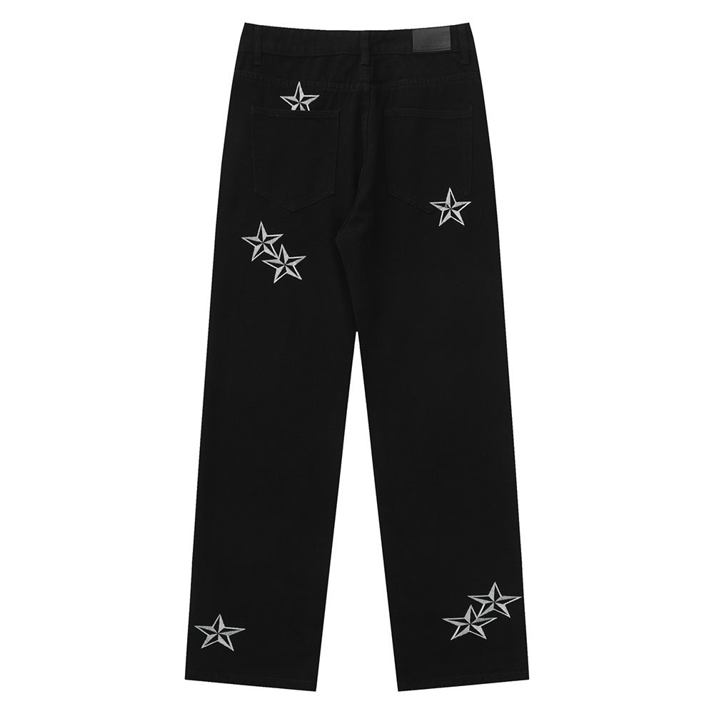 Alfred – Star Embroidered Wide-Leg Denim Pants