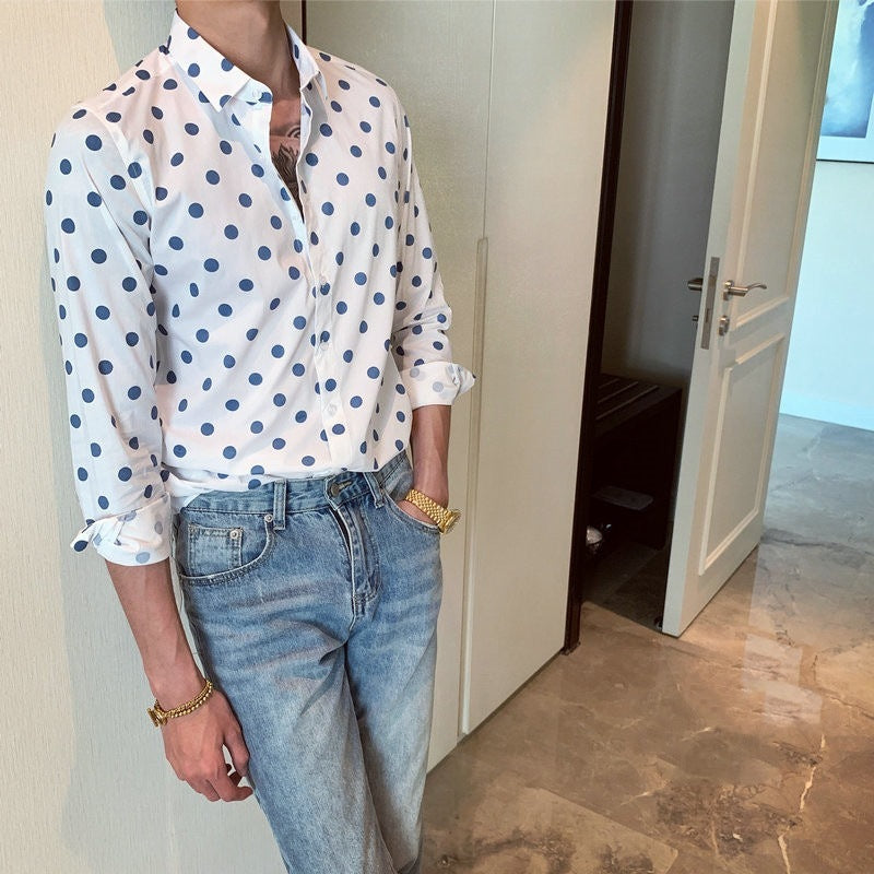 Jacob – Loose Silk Off Shoulder Shirt with Polka Dots