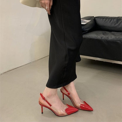 Mary – Pointed Transparent High Heels with Buckle