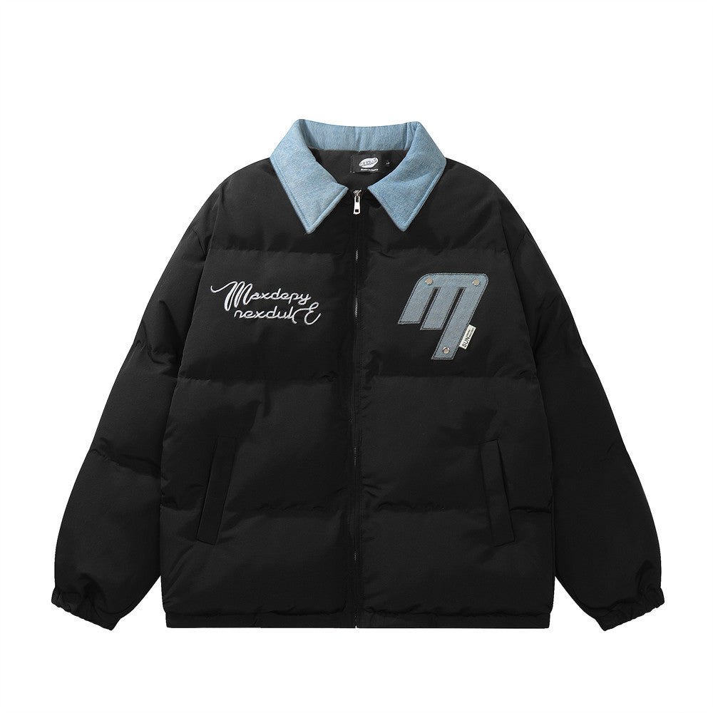 Aaron – Letter Patch Color-Block Cotton-Padded Jacket