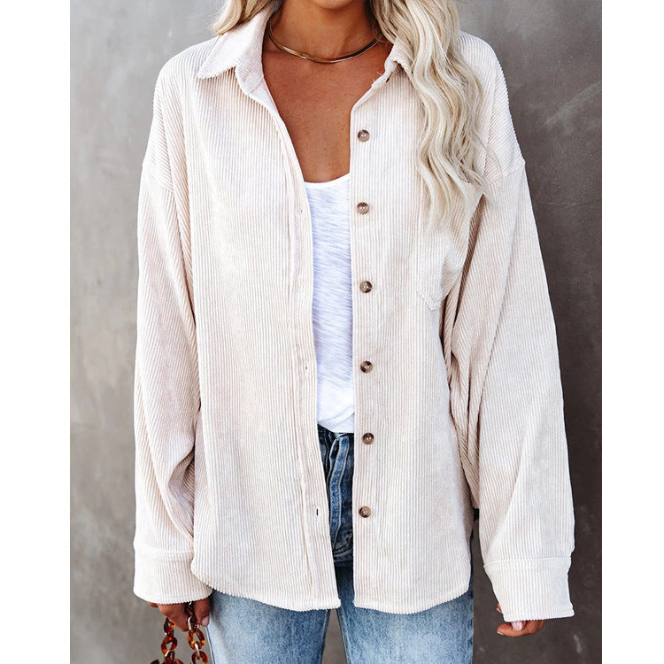 Phoebe – Women's Corduroy Casual Coat with Polo Collar