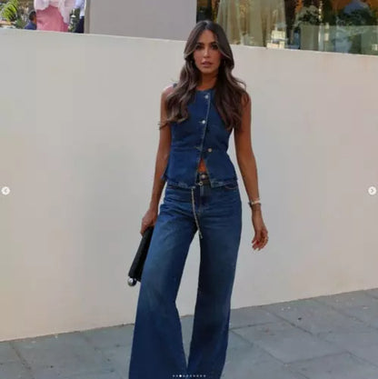 Zoe – Fashion Sleeveless Suit with Wide-leg Pants