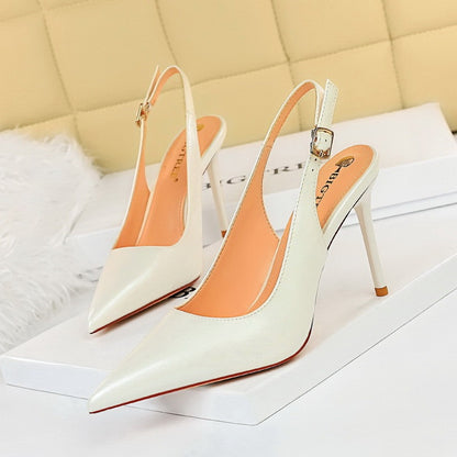 Pointed Toe Back Strap Hollow Single Shoes High Heels Slim Women's Shoes