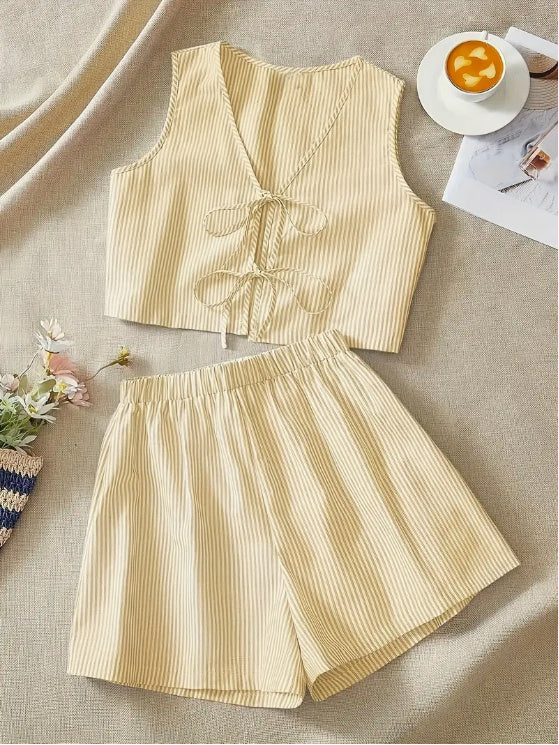 Susan – Elegant Striped Knit Tank and High-Waist Shorts Set