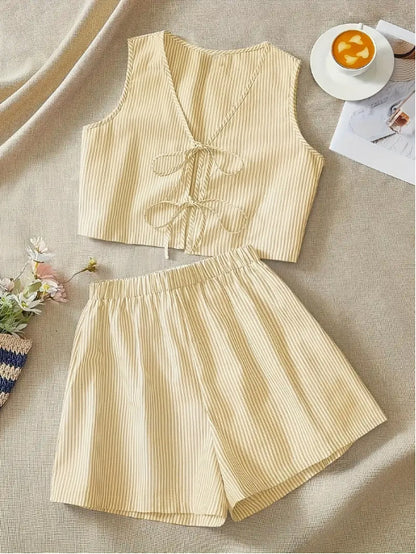 Susan – Elegant Striped Knit Tank and High-Waist Shorts Set