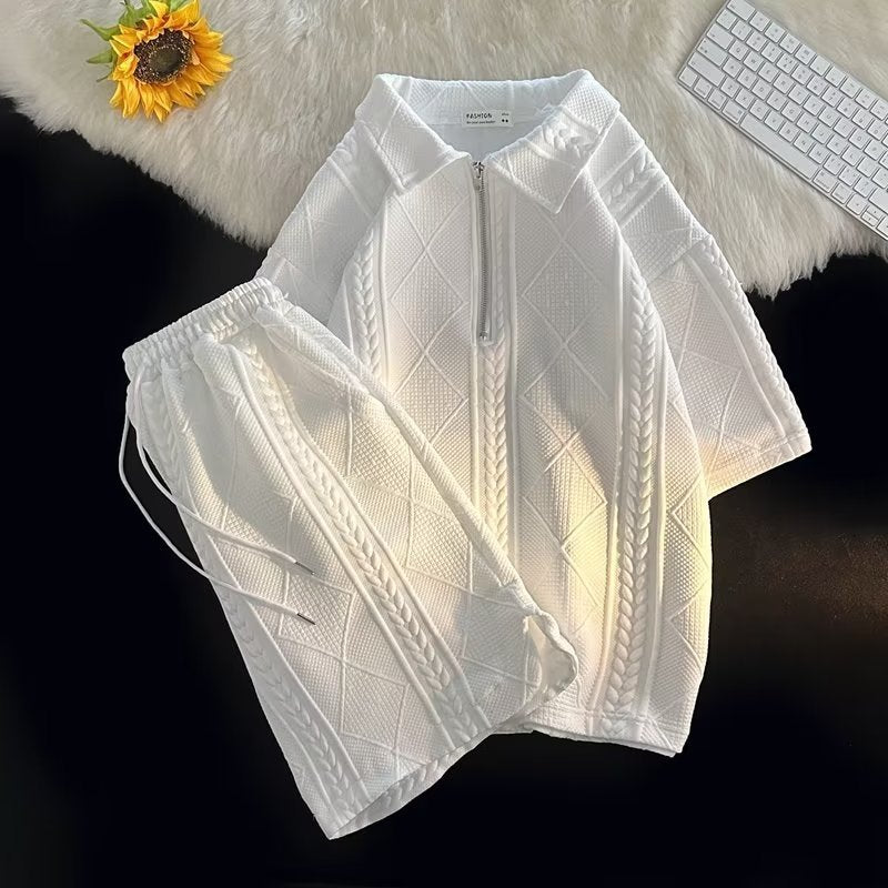 Duncan – Casual Waffle Polo T-Shirt and Shorts Set