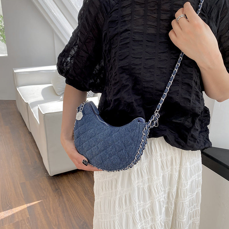 Brenda – Denim Messenger Bag with Diamond Embroidery