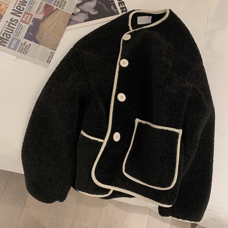 Rose – Khaki Round Neck Vegan Wool Coat