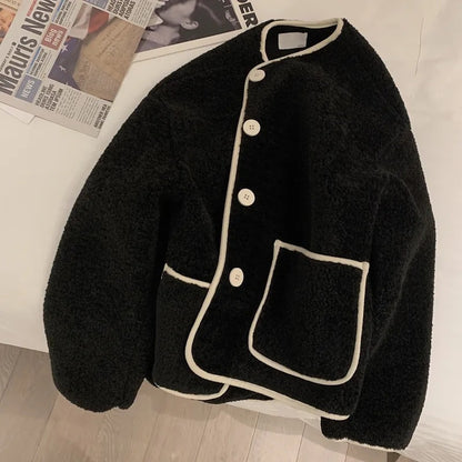 Rose – Khaki Round Neck Vegan Wool Coat