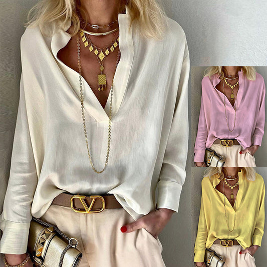 Carly – Solid Color Stand Collar Long Sleeve Bohemian Cotton and Linen Shirt