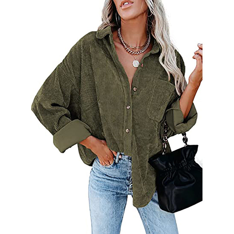 Phoebe – Women's Corduroy Casual Coat with Polo Collar