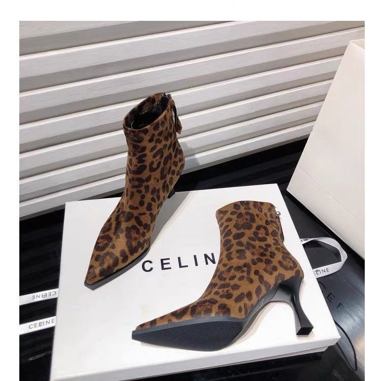 Danielle – Leopard Pointed Toe Stiletto Heel Ankle Boots