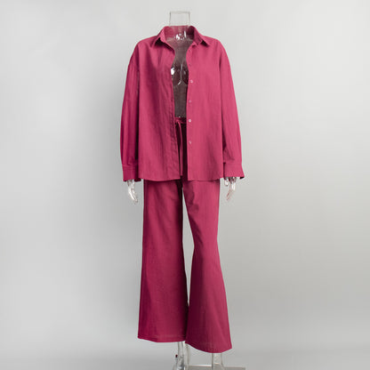 Deborah – Loose Cotton Shirt and Trousers Set with Long Sleeves