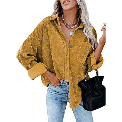 Phoebe – Women's Corduroy Casual Coat with Polo Collar