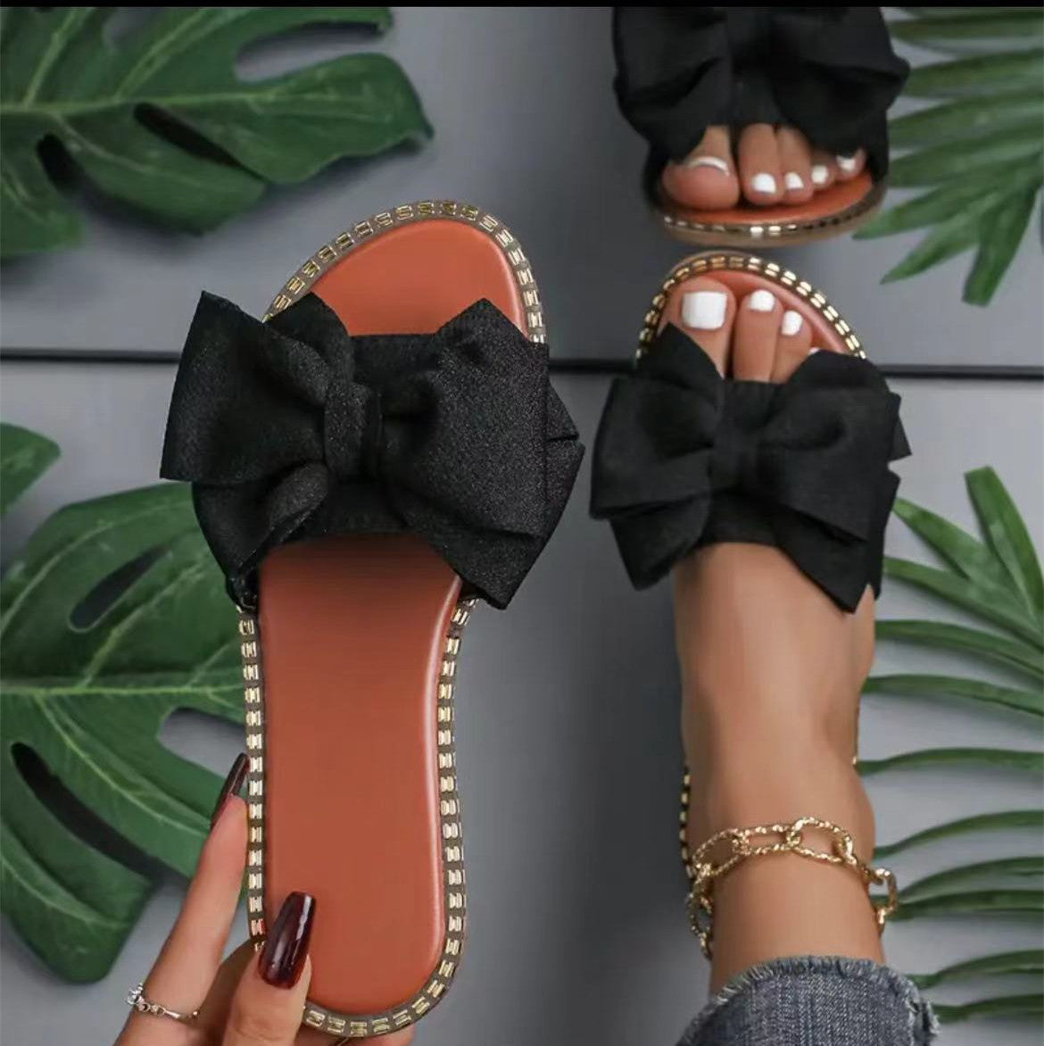 Gillian – Rhinestone Bowknot Flat Slippers for Women