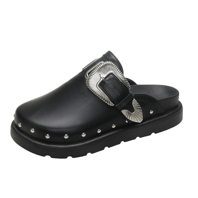 Mandy – Casual Vegan Leather Rivet Half Slippers