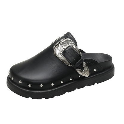 Mandy – Casual Vegan Leather Rivet Half Slippers