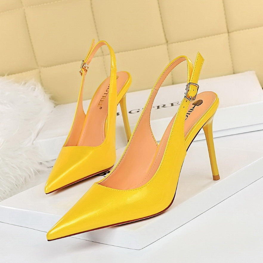 Pointed Toe Back Strap Hollow Single Shoes High Heels Slim Women's Shoes