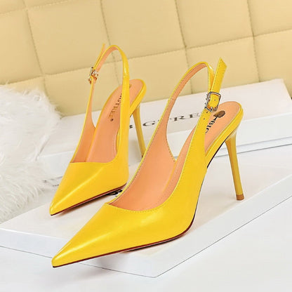 Pointed Toe Back Strap Hollow Single Shoes High Heels Slim Women's Shoes