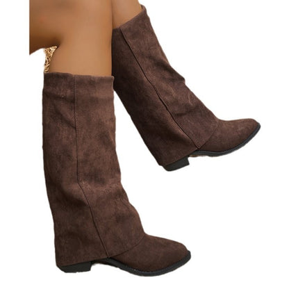 Katy – Vegan Suede Fashion Boots with Chunky Heel