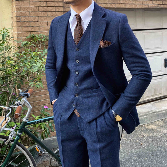 Justin – Retro Herringbone Wool Slim Fit Suit