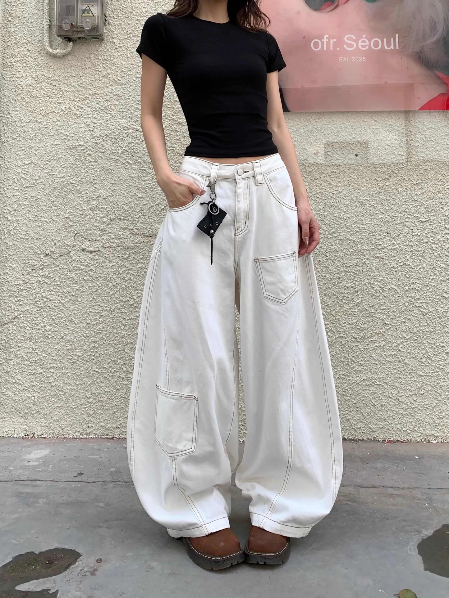 Rachel – Retro Wide-leg Jeans in White