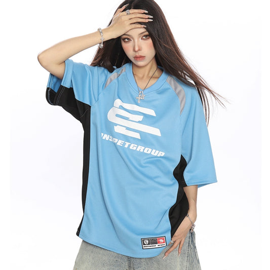 Hannah – Color Blocked Patchwork V-neck Raglan Shirt