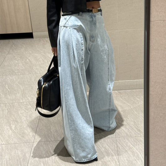 Gillian – Korean-Style High Waist Pleated Wide-Leg Jeans