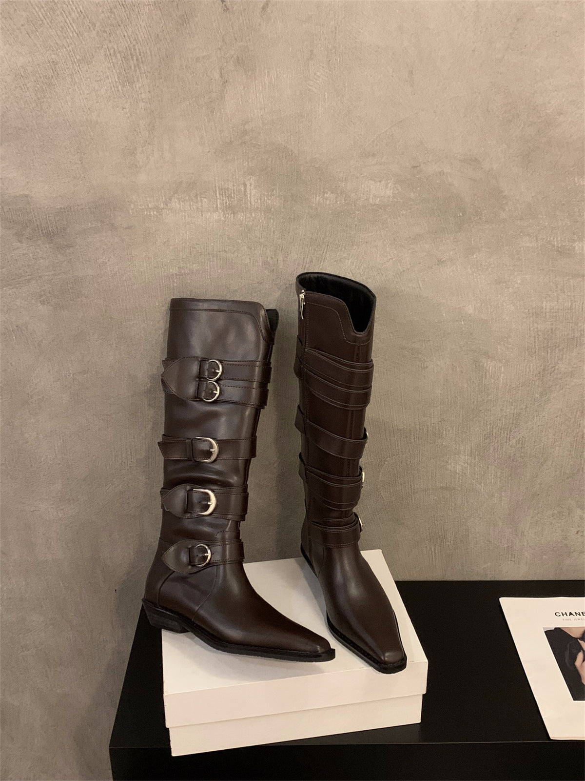 Melissa – Chunky Heel Pointed Brown Boots