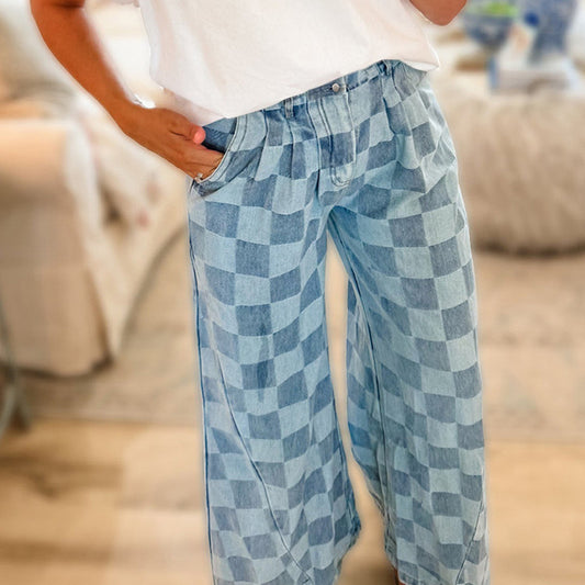 Barbara – Women's Loose Chessboard Plaid Printed Jeans