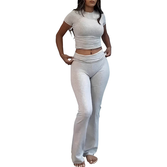 Sharon – Casual Sportswear Suit with Round Neck and Bell-bottom Pants