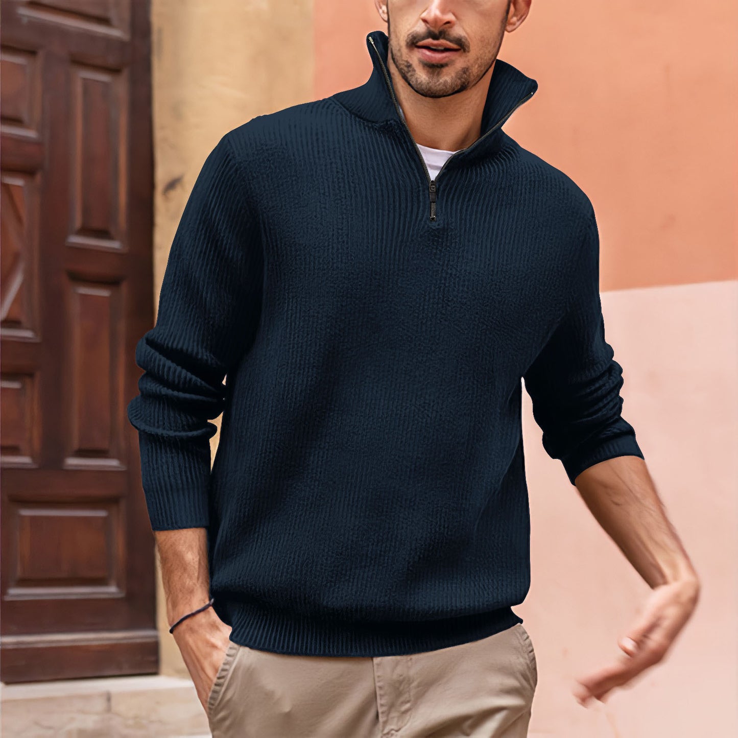 Donald – Men's High Neck Polo Shirt with Zip