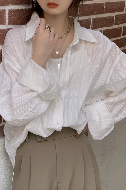 Tara – Micro-Transparent Loose Long-Sleeve Polo Shirt