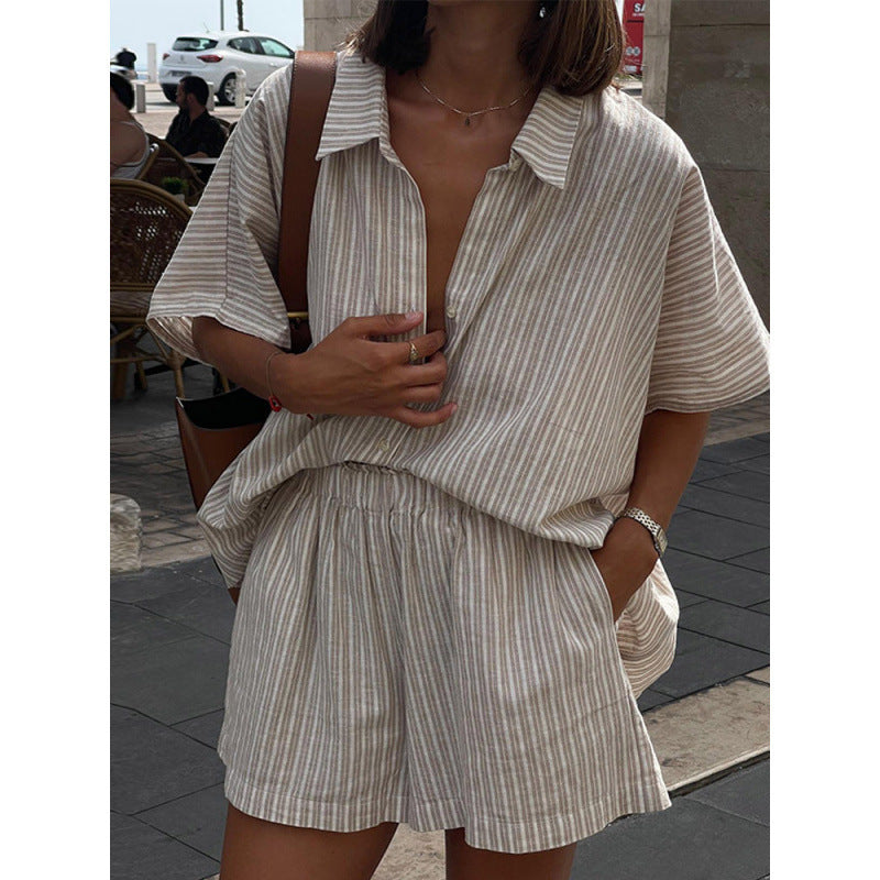Georgina – Casual Striped Shorts Suit