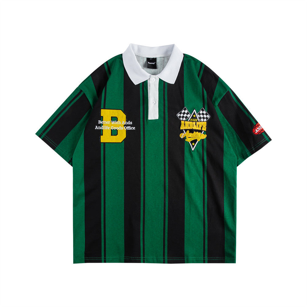 Shaun – Striped Embroidered Polo Shirt