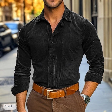 Joshua – Men's Leisure Corduroy Shirt with Polo Collar