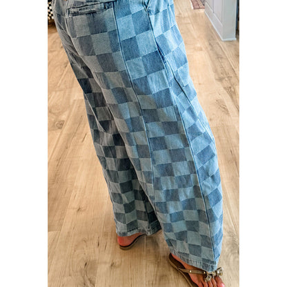 Barbara – Women's Loose Chessboard Plaid Printed Jeans