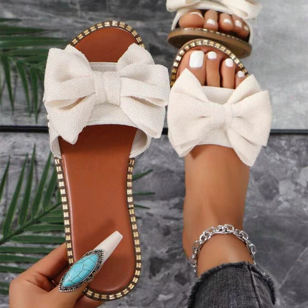 Gillian – Rhinestone Bowknot Flat Slippers for Women