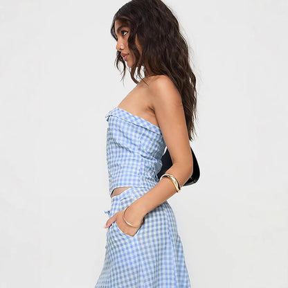 Holly – Backless Plaid Suit