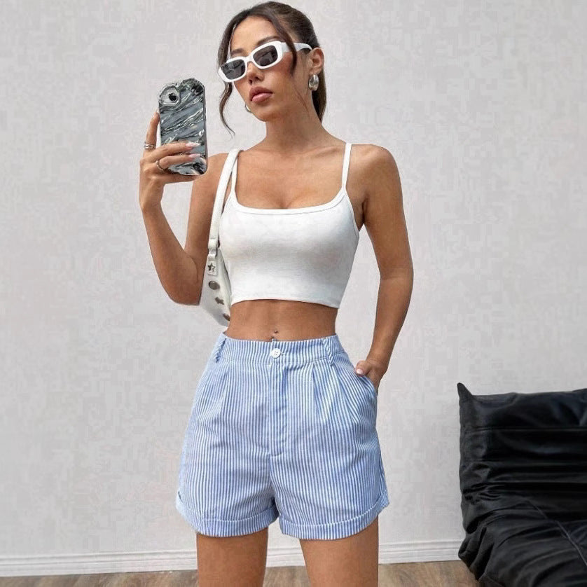 Sandra – Women's Fashion Striped Pocket Shorts