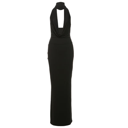 Sexy Halter V-neck Backless Side Split Dress