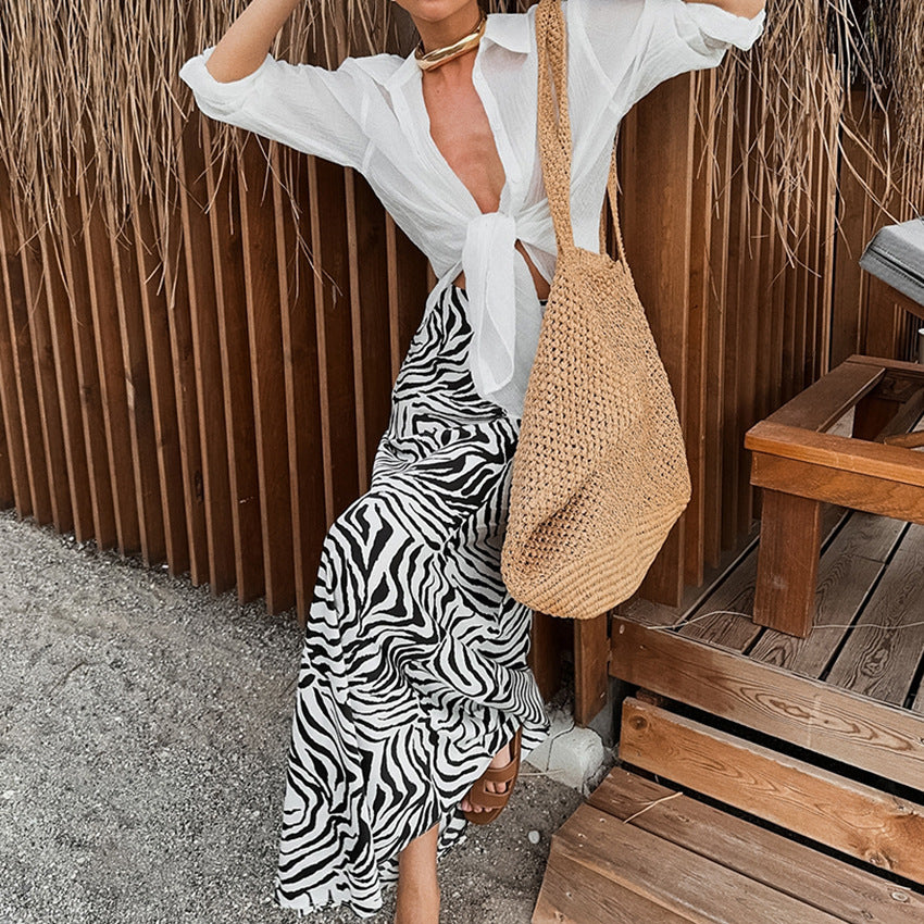 Esme – Elegant Zebra Satin A-Line Skirt