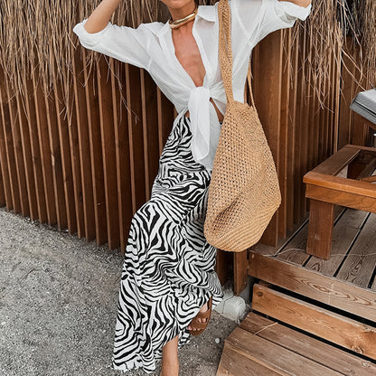 Esme – Elegant Zebra Satin A-Line Skirt