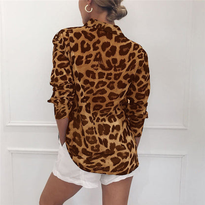Janet – Vintage Leopard Print Blouse with Turn Down Collar