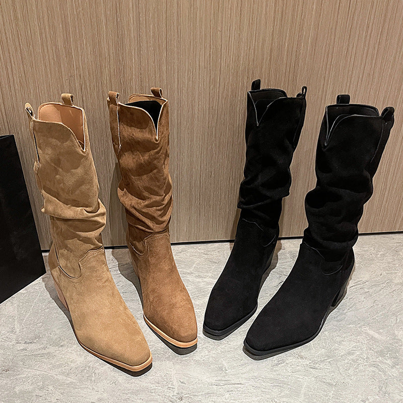 Esme – Retro Vegan Suede Mid-Calf Boots