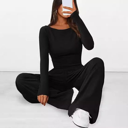 Lily – Asymmetric Long-Sleeved T-Shirt with Wide-Leg Pants